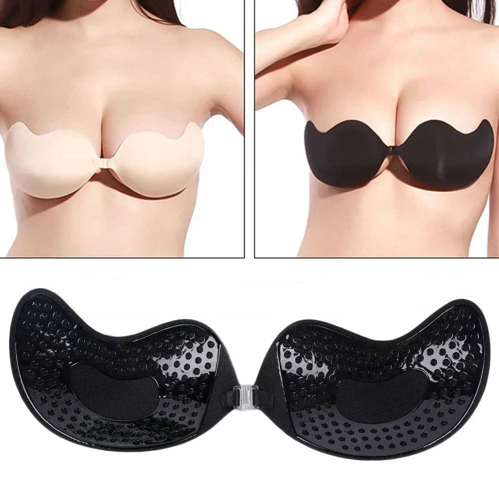 Soutien-gorge push-up invisible pour femme, sans bretelles, dos nus, sans coutures, fermeture à l'avant, soutien-gorge auto-adhésif en silicone