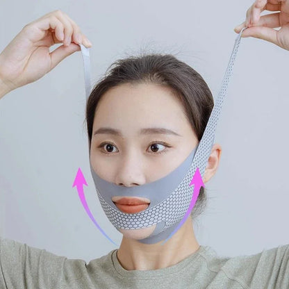 Lifting du visage avec le bandeau amincissant. relaxant, remodelage, réduction du double menton, amincissement du visage, massage du visage