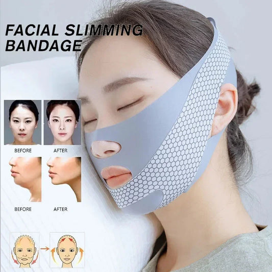 Lifting du visage avec le bandeau amincissant. relaxant, remodelage, réduction du double menton, amincissement du visage, massage du visage