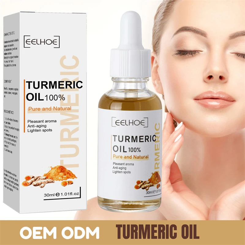 Serum visage au curcuma. Ressere les pores. Repare la mélanine, éclaircit et hydrate. Huile de curcumine nourrit pour attenuer les tâches brunes.