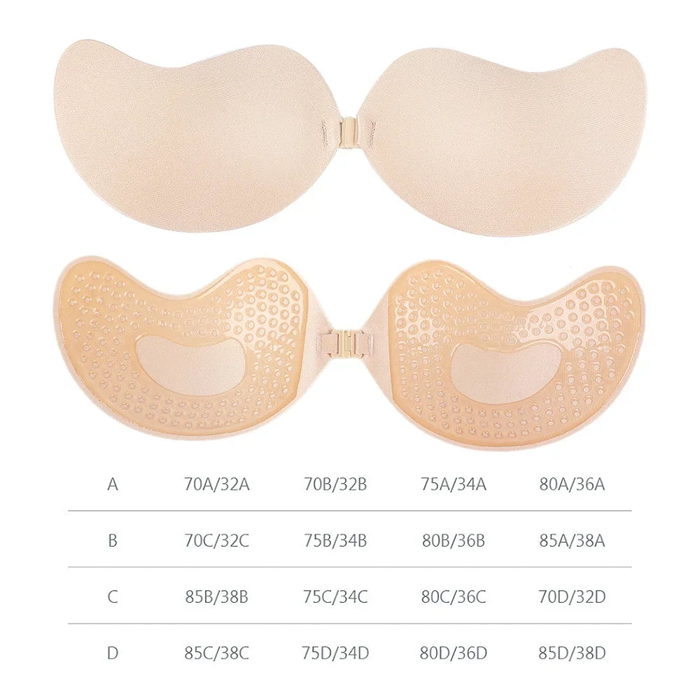 Soutien-gorge push-up invisible pour femme, sans bretelles, dos nus, sans coutures, fermeture à l'avant, soutien-gorge auto-adhésif en silicone