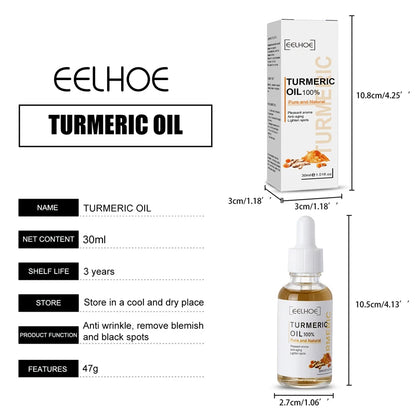 Serum visage au curcuma. Ressere les pores. Repare la mélanine, éclaircit et hydrate. Huile de curcumine nourrit pour attenuer les tâches brunes.