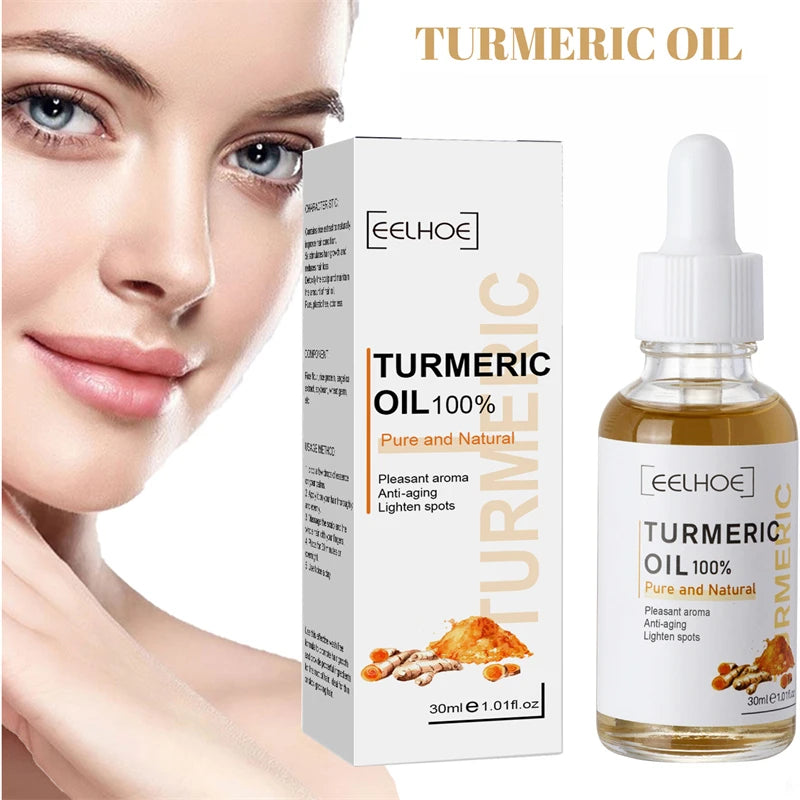 Serum visage au curcuma. Ressere les pores. Repare la mélanine, éclaircit et hydrate. Huile de curcumine nourrit pour attenuer les tâches brunes.