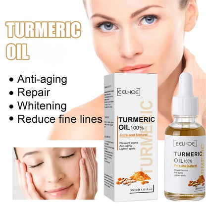 Serum visage au curcuma. Ressere les pores. Repare la mélanine, éclaircit et hydrate. Huile de curcumine nourrit pour attenuer les tâches brunes.