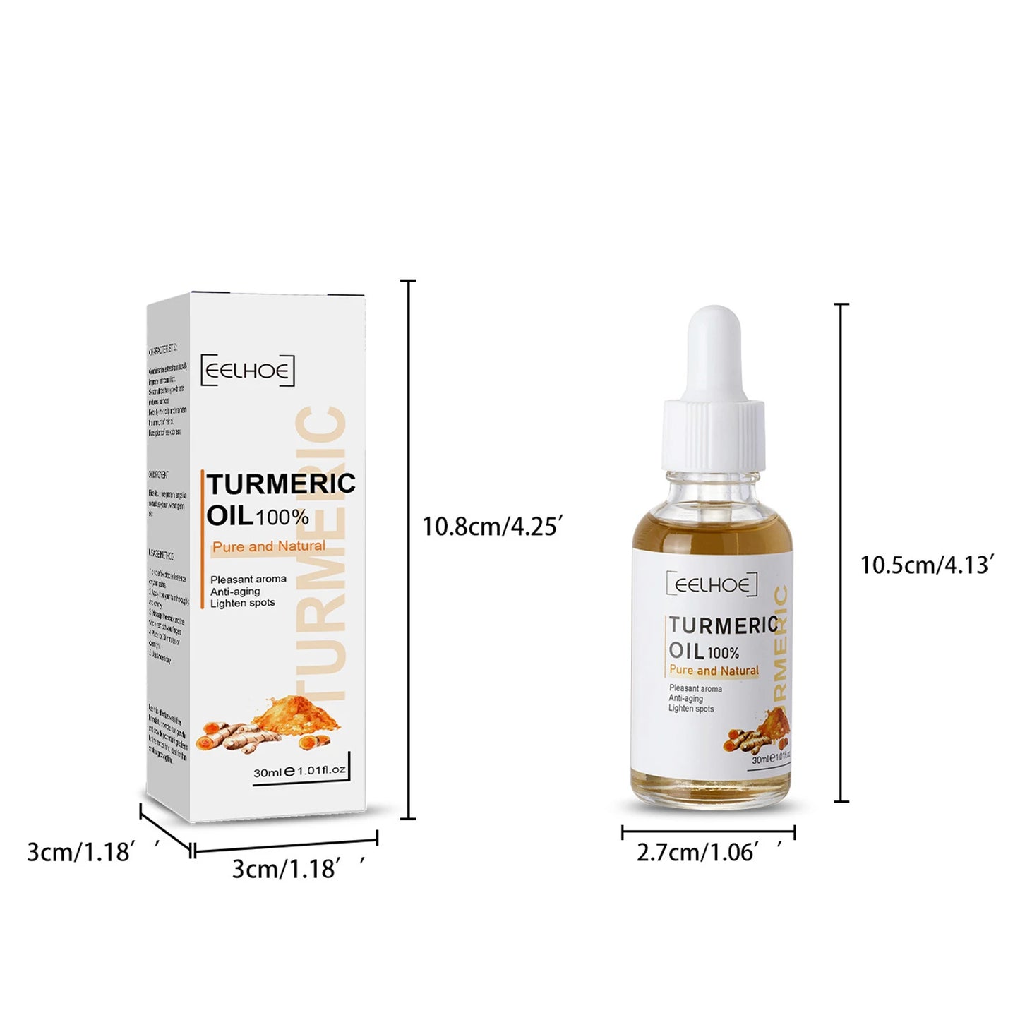 Serum visage au curcuma. Ressere les pores. Repare la mélanine, éclaircit et hydrate. Huile de curcumine nourrit pour attenuer les tâches brunes.