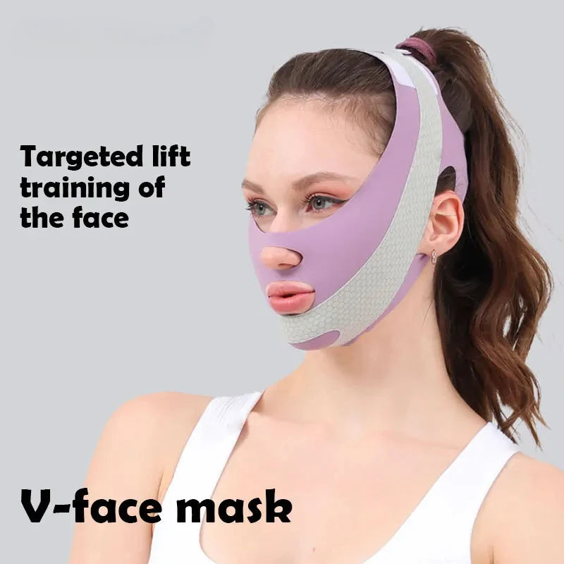 Lifting du visage avec le bandeau amincissant. relaxant, remodelage, réduction du double menton, amincissement du visage, massage du visage