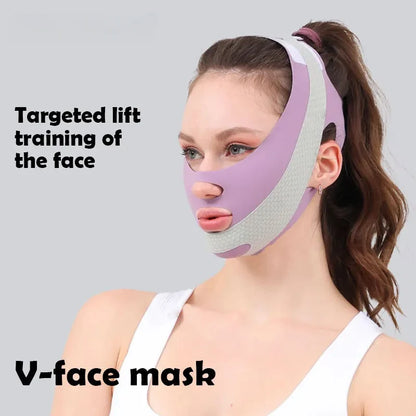 Lifting du visage avec le bandeau amincissant. relaxant, remodelage, réduction du double menton, amincissement du visage, massage du visage