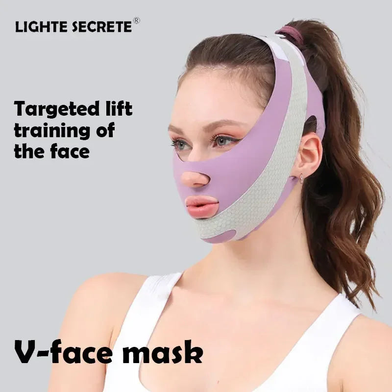 Lifting du visage avec le bandeau amincissant. relaxant, remodelage, réduction du double menton, amincissement du visage, massage du visage