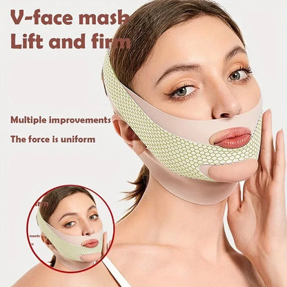 Lifting du visage avec le bandeau amincissant. relaxant, remodelage, réduction du double menton, amincissement du visage, massage du visage